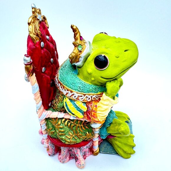 King Ribbit Camelot Frogs Sculpture Collection By Hamilton 1996 Hand-Painted - Picture 7 of 9